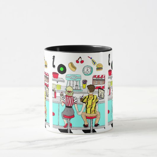 Retro Diner Couple Holding Hand 1950's Era Mok (Midden)