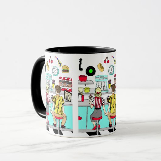 Retro Diner Couple Holding Hand 1950's Era Mok (Voorkant links)
