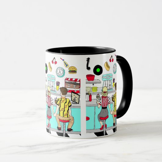 Retro Diner Couple Holding Hand 1950's Era Mok (Voorkant rechts)