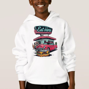 Retro Diner Eet Hier Klassieke Auto Burger T-Shirt