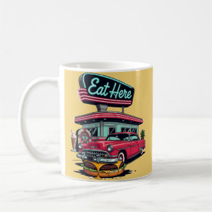 Retro Diner Eet Hier Klassieke Auto Burger T-Shirt Koffiemok