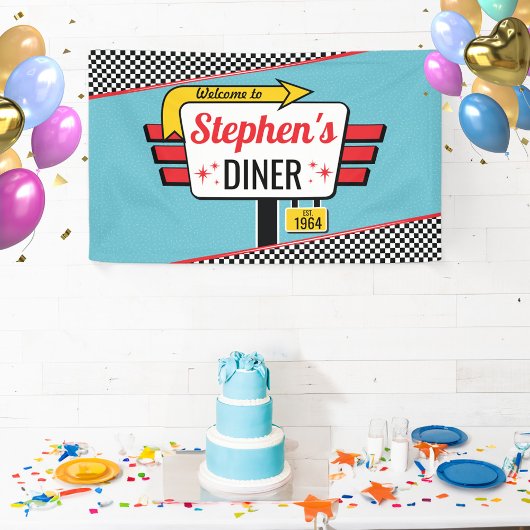 Retro diner feestbanner uit de jaren 50 spandoek