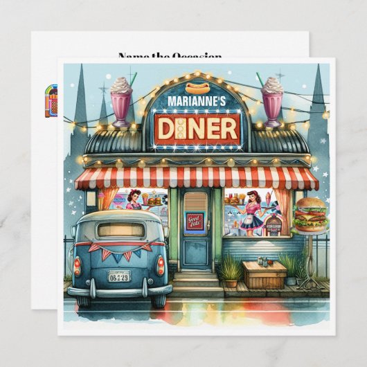 RETRO DINER FIFTIES KAART (Voorkant / Achterkant)