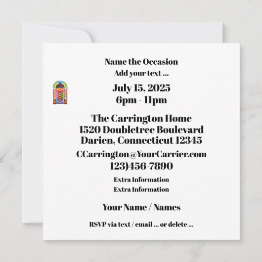 RETRO DINER FIFTIES KAART (Achterkant)