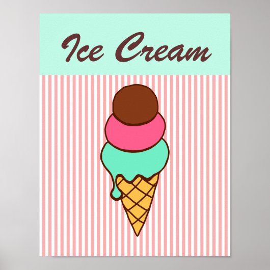 Retro Diner Ice Cream Cone Wall Art Poster (Voorkant)