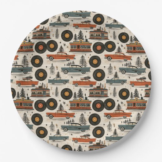 Retro Diner Kerstbuffet Stijl Papieren Bordje (Voorkant)