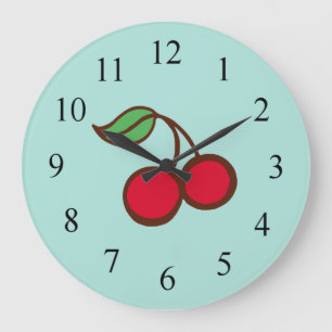 Retro diner keuken turquoise kersen wandklok