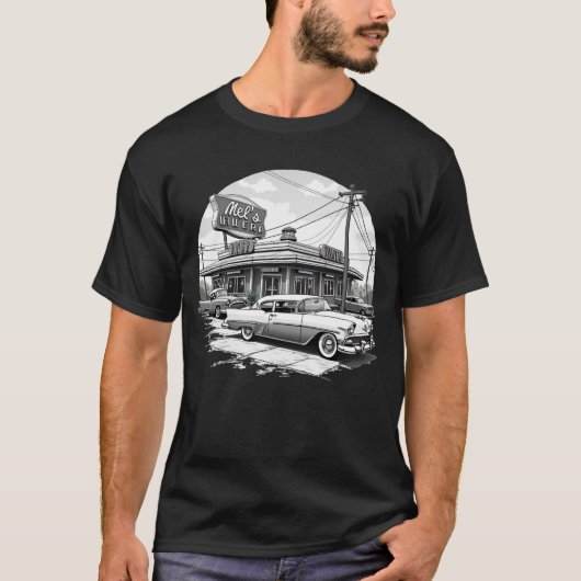 Retro Diner & klassieke auto's grafisch T-shirt (Voorkant)