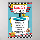 Retro Diner Menu 1950 Blauwgroen, rood, geel Poster (Voorkant)