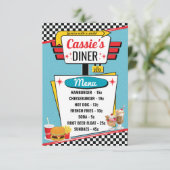 Retro diner menu kaart uit de jaren 50 in turquois (Staand voorkant)