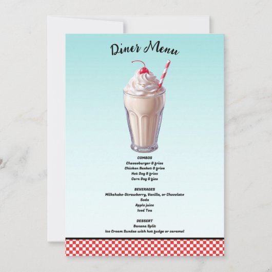 Retro Diner Milkshake IJsfeest Menu Kaart (Voorkant)
