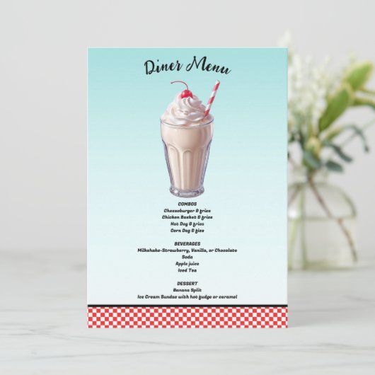 Retro Diner Milkshake IJsfeest Menu Kaart (Staand voorkant)