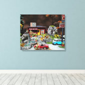 Retro Diner, miniatuurdiner diorama van 50 aan de  Canvas Afdruk (Insitu (Houten vloer))