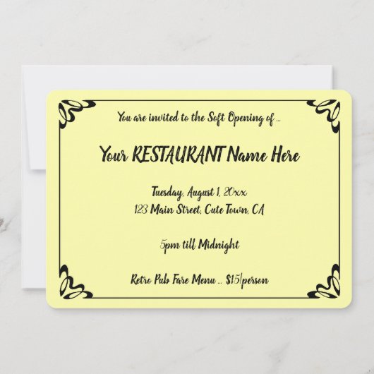 Retro Diner of Restaurant Zachte Opening Kaart (Achterkant)