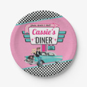 Retro Diner Pink & Blauwgroen Birthday Party uit 1 Papieren Bordje (Voorkant)