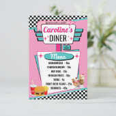 Retro Diner Pink & Blauwgroen menukaart uit 1950 Kaart (Staand voorkant)