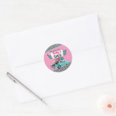 Retro Diner Pink & Blauwgroen Sock Hop van 1950 Ronde Sticker (Envelop)