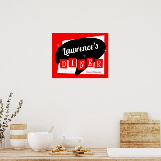 Retro Diner Red en Black Starburst Custom Kitchen Poster (Keuken)