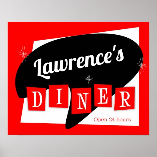 Retro Diner Red en Black Starburst Custom Kitchen Poster (Voorkant)