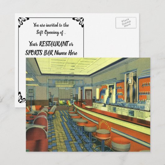 Retro diner, restaurant of bar Uitnodiging (Voorkant / Achterkant)