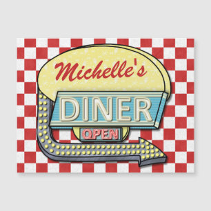 Retro Diner Sign 50s Red Checkered Personalized