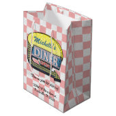 Retro Diner Sign 50s Roze ingecheckte persoonlijke Medium Cadeauzakje (Voorkant Gekanteld)