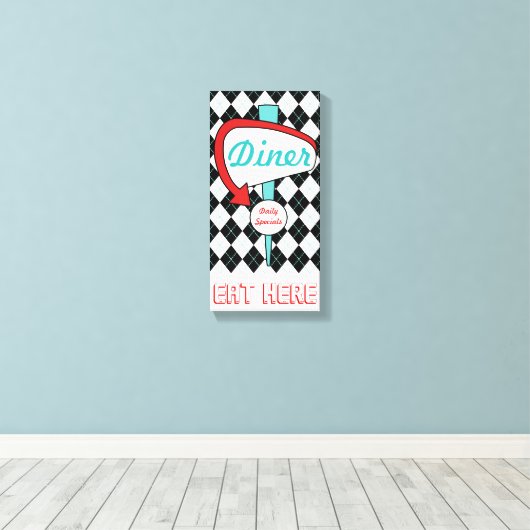 Retro Diner Sign Kitchen Wall Art Canvas Afdruk (Insitu (Houten vloer))