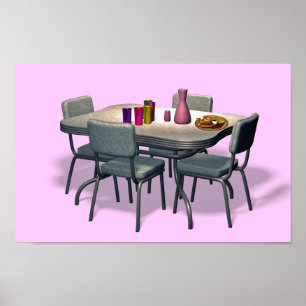 Retro Diner tafel en stoelen Poster