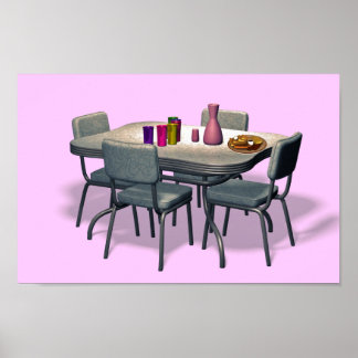 Retro Diner tafel en stoelen Poster