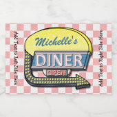 Retro Diner Teken 50s Roze Geruit Gepersonaliseerd Voedselcontainer Etiket (Enkel label)