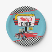 Retro Diner uit 1950 Blauwgroen, Rode verjaardag Papieren Bordje (Voorkant)