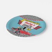 Retro Diner uit 1950 Blauwgroen, Rode verjaardag Papieren Bordje (Gekanteld)
