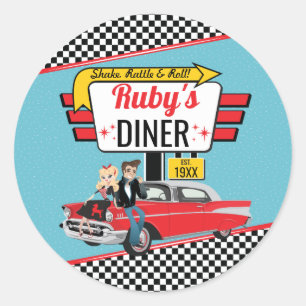 Retro diner uit de jaren 50 in turquoise en rood S Ronde Sticker