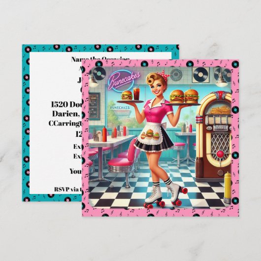 Retro diner uitnodiging (Voorkant / Achterkant)