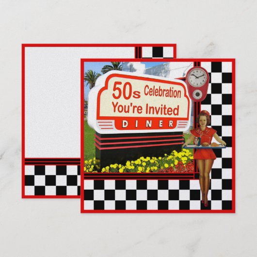 Retro Diner Uitnodiging (Voorkant / Achterkant)