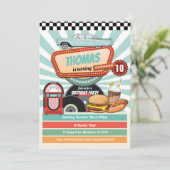 Retro diner verjaardag  hamburger milkshake kaart (Staand voorkant)