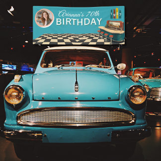 Retro diner verjaardagsfoto 70 jaar 1957 spandoek