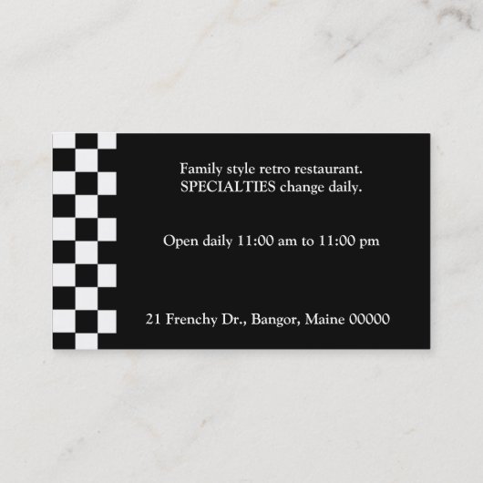 Retro Diner Visitekaartje (Achterkant)