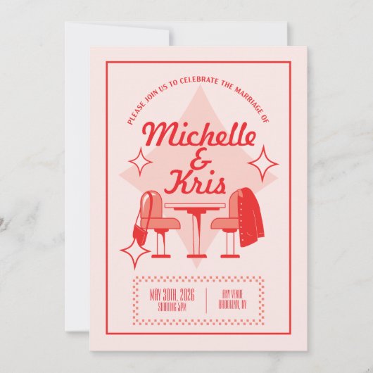 Retro Diner Wedding Invitation Kaart (Voorkant)