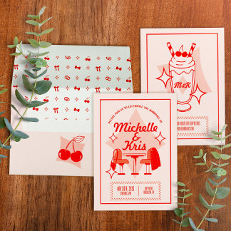 Retro Diner Wedding Invitation Kaart