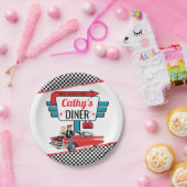 Retro Diner White, Blauwgroen, Red Birthday Party Papieren Bordje (Feest)
