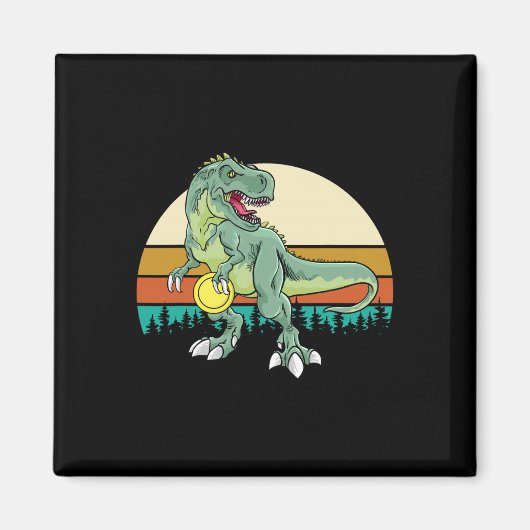 Retro Dino Dinosaur Golfer Cadeau T Rex Disc Golf  Magneet (Voorkant)