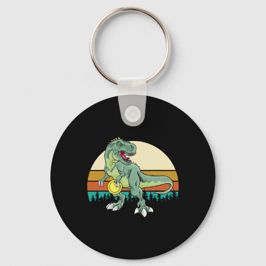 Retro Dino Dinosaur Golfer Cadeau T Rex Disc Golf Sleutelhanger (Voorkant)