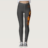 Retro Dinosaur Dode Verbrande Schedel in Vuur Leggings (Voorkant)