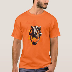 Retro dinosaurus dode brandende schedel in het vu T-shirt