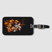 Retro dinosaurus dode brandende schedel in vuur bagagelabel (Voorkant (horizontaal))