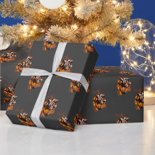 Retro dinosaurus dode brandende schedel in vuur cadeaupapier