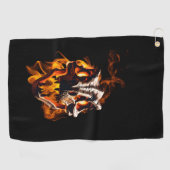 Retro dinosaurus dode brandende schedel in vuur golfhanddoek (Horizontaal)