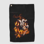 Retro dinosaurus dode brandende schedel in vuur golfhanddoek (Voorkant)