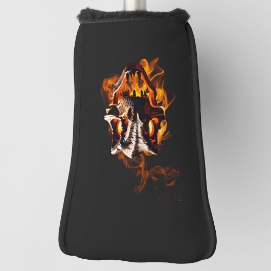 Retro dinosaurus dode brandende schedel in vuur golfheadcover (Draai 90)